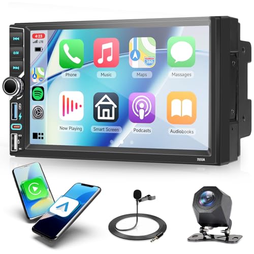 4G 64G Android Double Din Car Radio with Wireless Carplay Android Auto, 7 Inch 2 Din Touchscreen Car Radio Bluetooth FM RDS GPS WiFi 32EQ SWC Backup Camera