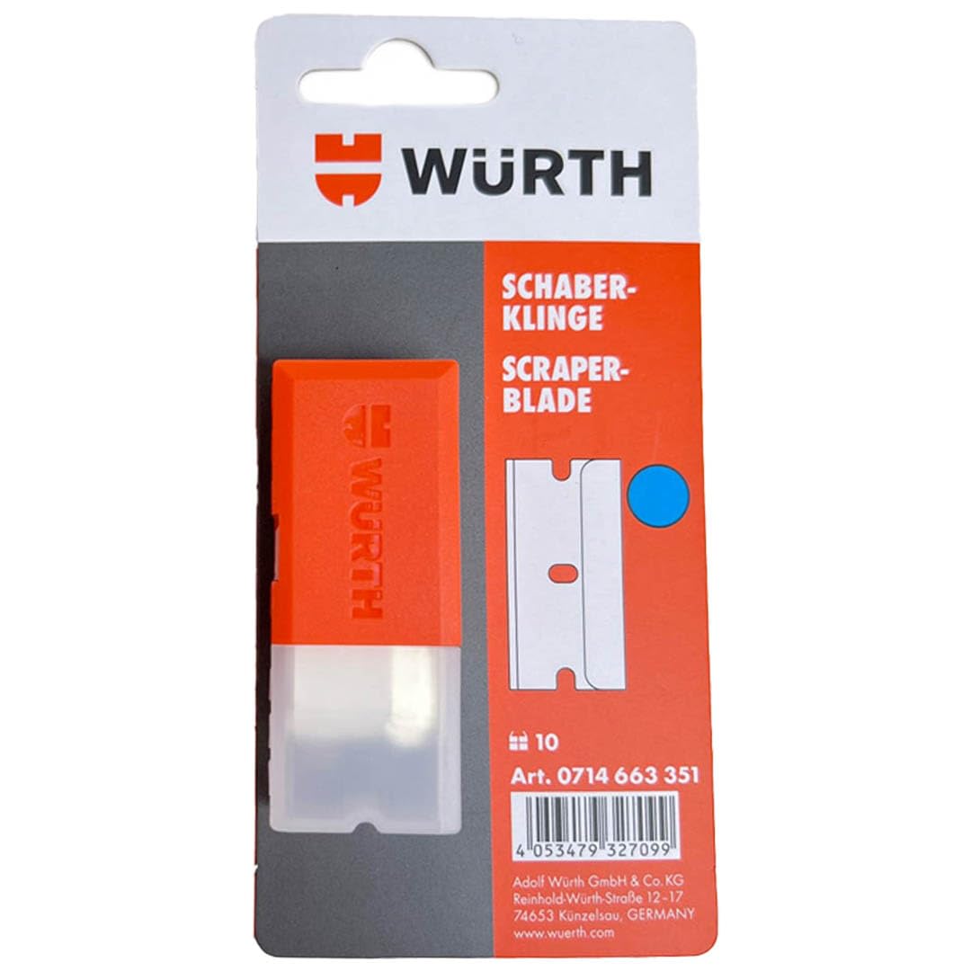 Würth Klingenschaber + 16 Klingen, 2K Griff Klingenschaber 071466335 zum Entfernen von Aufklebern Vignetten Kleberesten von Glasscheiben Glaskochfeldern