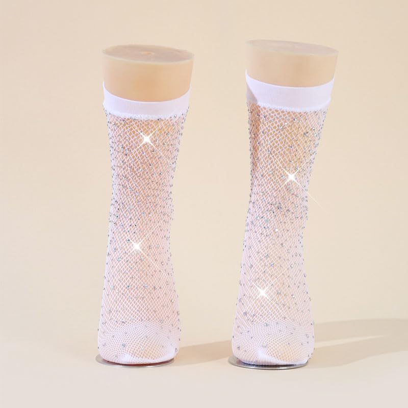Ximimark 2Pair Rhinestone Black Fishnet Stockings, Sheer Fishnet Mid Tube Socks, Women's Underwear & Hosiery for Music Festival - Image 8