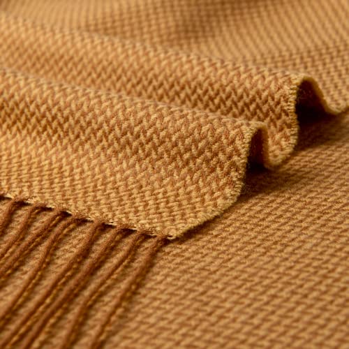 Bourina Herringbone Two Tone Throw Blanket Faux Cashmere Fringe Soft Lightweight Cozy For Bed Couch Decorative Throws Blanket,Gold, 50" X 60" #TOP4