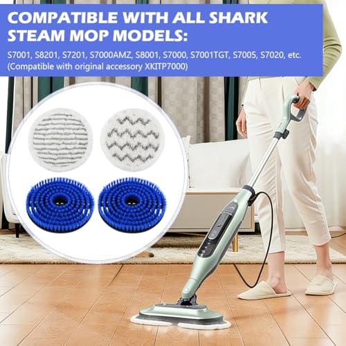Olnverath 4pcs Steam Mop Pads Replacement Brush Head for Shark Steam and Scrub Mop, S7000/S7001/S8201/S7201 Series Brush Heads Steams Mops for Deep Cleaning Hard Floors Tile Floor