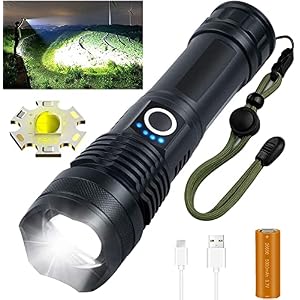 Oplaadbare LED-zaklampen, 3000 Lumen Superheldere Zoombare Waterdichte Zaklamp met 26650 Batterijen Inbegrepen en 5…