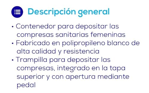 Jofel - AM41000, Contenedor Sanitario Femenino, con Pedal, Para Depositar Compresas Femeninas, Tapa Superior Extraible, Trampilla para Depositar las Compresas, 15 L - imagen 2