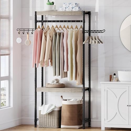 30" Washer Dryer Storage Shelf - Adjustable Height Laundry Organizer with 5-Tier Double-Layer Wood Shelves, Heavy-Duty Over-Unit Rack (100lb/Shelf) for Laundry Room, Bathroom & Balcony, Gray