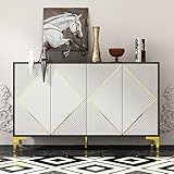 ECACAD Modern Sideboard Buffet Storage Cabinet with Rhombic Pattern Doors & Shelves, Kitchen Cupboar