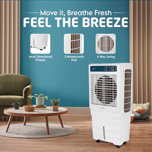 Image of Livpure Aerofrost Neo 90L Desert Air Cooler, White, Adjustable Speed, Ice Chamber, 5 Castor Wheels, Water Level Indicator, Works on Inverter