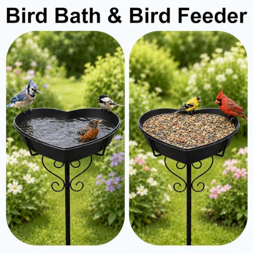 Image of Goodeco Metal Heart Bird Bath - 2.17 inch Deep, 12.1 inch Easy-Clean Removable Bowl