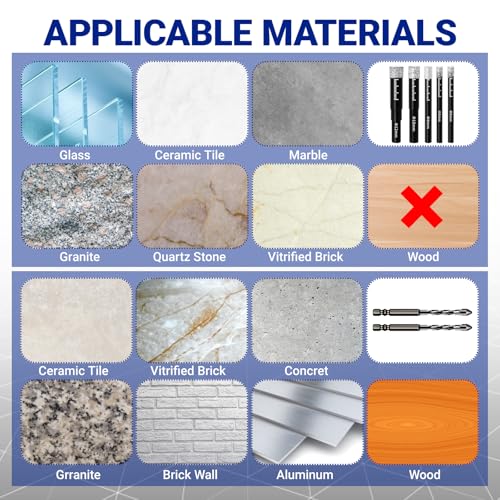 7 PCS Porcelain Tile Drill Bits Set, 6mm, 8mm, 10mm, 12mm, Round Shank Diamond Drill Bit, Dry Diamond Dri-ll Bits Glass for Granite, Ceramic, Marble Stone and Glass 5 7 PCS Porcelain Tile Drill Bits Set, 6mm, 8mm, 10mm, 12mm, Round Shank Diamond Drill Bit, Dry Diamond Dri-ll Bits Glass for Granite, Ceramic, Marble Stone and Glass - Image 5