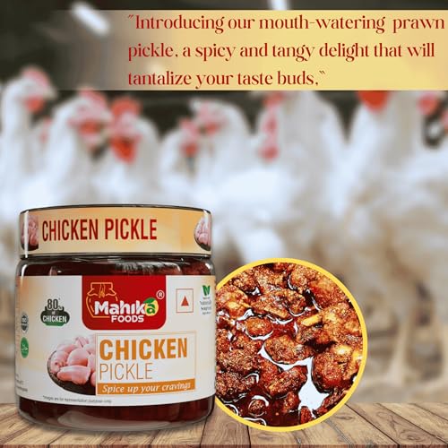Image of MAHIKA FOODS Chicken Pickle, Andhra Style Homemade Fresh Chicken Pickles, Murgh Achar Authentic Taste of Kerala, Hot & Spicy, with Guntur Flavor, No Added Preservatives, Size: 250 Gm