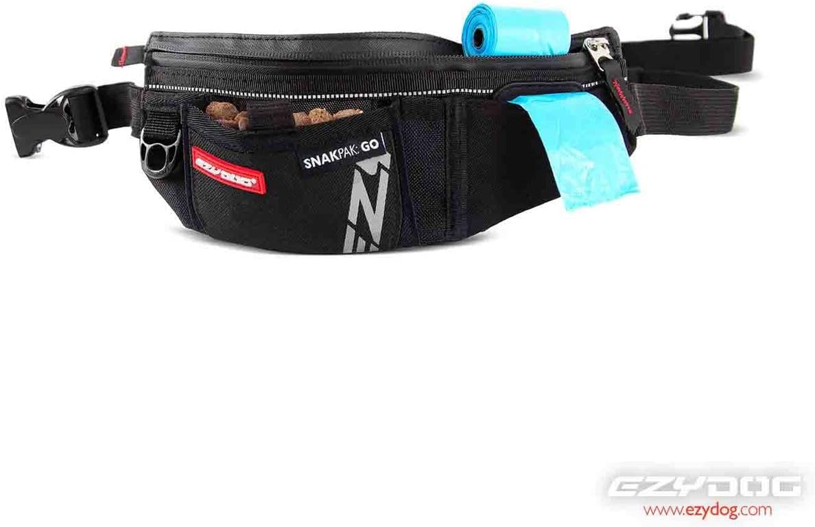 EzyDog SnakPak Go Wearable Dog Treat Bag - Easily Secures Around Waist and is Perfect for Running or Walking - Training Pouch Includes a Bag Storage/Dispenser for Clean-up (Black)