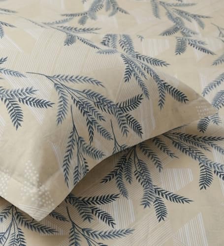Image of Mafatlal King Size Bedsheet, Beige with Blue Leaf Print, 186 TC Metro Cotton, 108 x 108 Inch, Soft & Breathable, with 2 Pillow Covers | Cream Blue 2