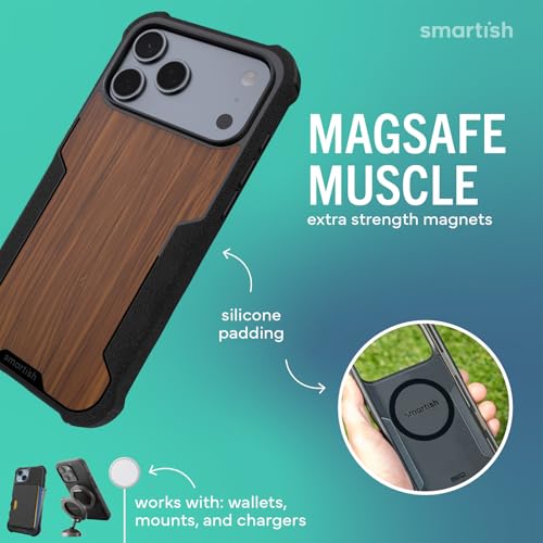 Image of Smartish iPhone 17 Pro Max MagSafe Case - Gripzilla Protective Magnetic Case for Men [Rugged + Tough] Military Grade Heavy Duty Grip Armor - Drop Tested for iPhone 17 Pro Max - Walnut Woods