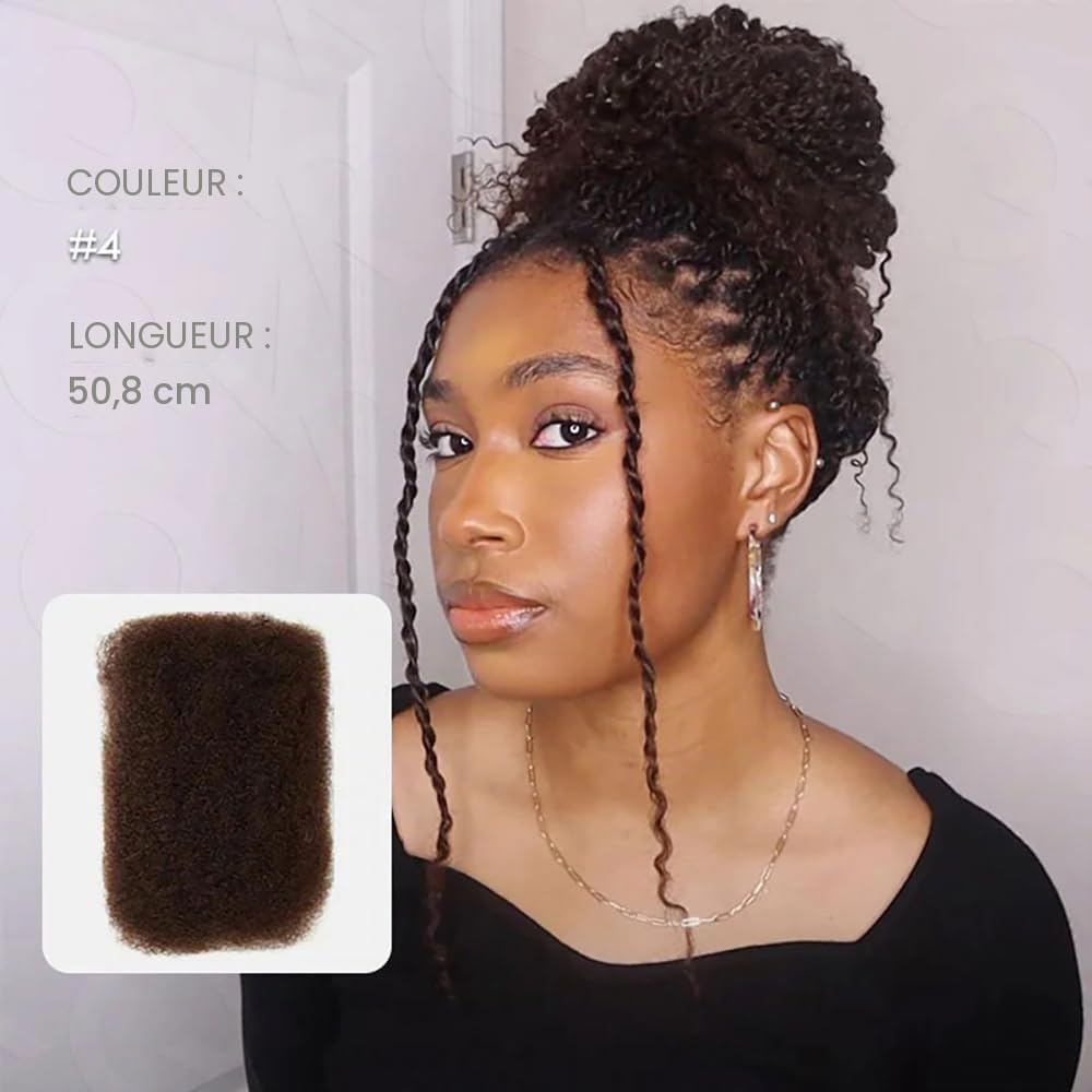 QVR Afro Kinkys Bulk Human Hair for Dreadlock Extensions Repair Locs 30 cm Dark Brown Color, Twist Braiding Afro Kinky Human Hair for Locs 1 Pack 50 Gram