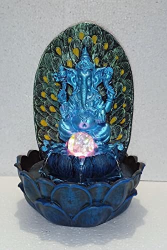 RajputE Lord Ganesh Lotus Tub Table Fountain Fiber Indoor Outdoor Water Fall Mini Table Fountain Home Decor Decorative Showpiece for Side Table (Size-15-17 inch)-image-38