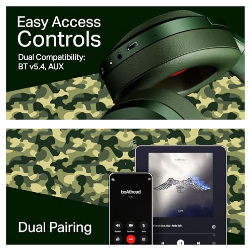 Image of Boat 2025 Launch Rockerz Plus 550 in Ear Bluetooth Headphones, Customizable Earcups, 100Hrs Playback, 50mm Drivers, Dual Pair, Bluetooth Headphones, Wireless Headphone with Mic (Green Militia)