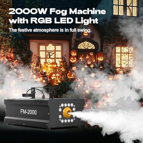 Máquina de humo de 2000 W con 12 luces LED RGB y control remoto inalámbrico, efecto de humo de alta potencia para fiestas, bodas y escenarios miniatura 3