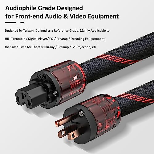 Audiocrast High Fidelity Power Cord 125V 15A, Hi-End Braided Sleeve Amplifier Power Cable, Audiophile Ac Power Cord With Us Plug+Iec C15 Connector (4.9Ft/1.5M) #TOP6