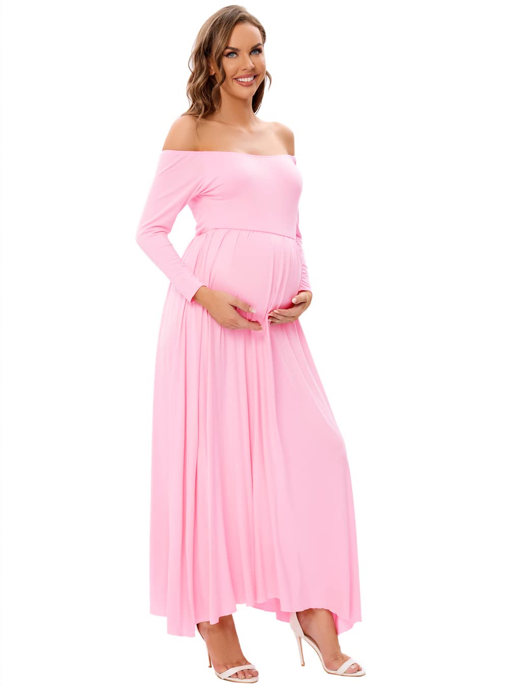 CFWSHJ Abito Lungo Premaman con Spalle Scoperte per Servizio Fotografico Baby Shower Abito Casual a Maniche Lunghe per Gravidanza