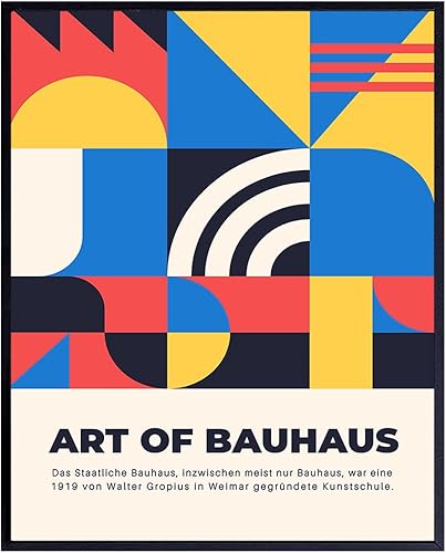 Bauhaus Poster Geometric Wall Decor - Vintage Retro Modern art, Contemporary art - Red Yellow Blue Black Mid-century modern Wall Art - Minimalist