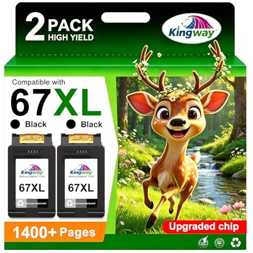 Image of KINGWAY 67XL Ink Cartridge Black Replacement for HP Ink 67 Printer 2 PK