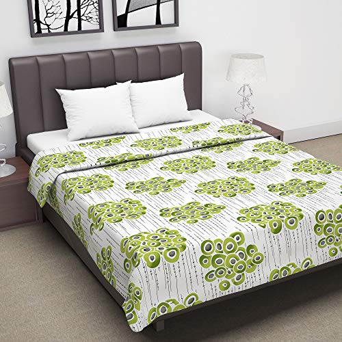 Image of Divine Casa 120 GSM Super Soft Microfiber Cotton 3 Layer Breathable Double Bed Throw Blanket | Lightweight, Winter, Flannel Filling | Green and Grey, 210 x 205 CM