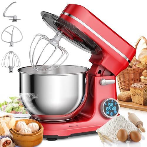 Electric Stand Mixer, 1200W Powerful Motor with 6-Speeds & Digital OLED Screen, Includes Dough Hook & Whisk for Baking, Kneading, Stirring, Perfect for Home Kitchen