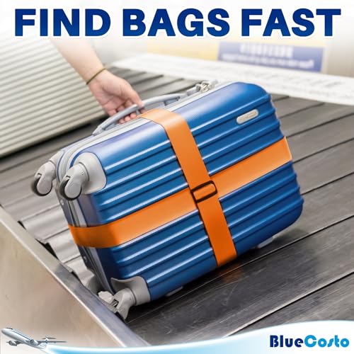Image of Luggage Straps for Suitcases - TSA Approved - Orange, 4 PK - Premium Nylon Belts for Suitcase, Briefcase & Travel Bag - Adjustable Strap Length 46 inch - 78 inch