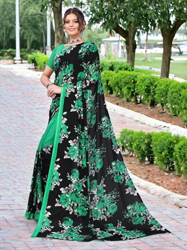 Image of Women's Printed Georgette Saree with Unstitched Blouse Piece | Stylish Lightweight Sari For Woman | Office Wear | Daily Wear (Saree 5.2m & Blouse 0.8m)