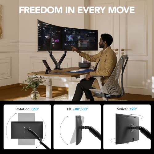 Image of HUANUO Dual Monitor Stand for 13″-40″, Premium Dual Monitor Mount with USB, Height Adjustable Monitor Stand for 2 Monitors, VESA Mount with Clamp /Grommet Base, Holds 26.4lbs per Arm, HNDS7