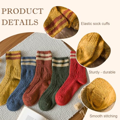 5 Pairs Women's Vintage Wool Socks, Super Cozy Thick Winter Hiking Crew Socks3