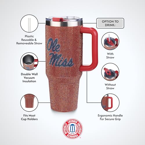 Image of The Memory Company Officially Licensed 40oz TC Bling Game Day Tumbler with Vintage Logo, University of Mississippi