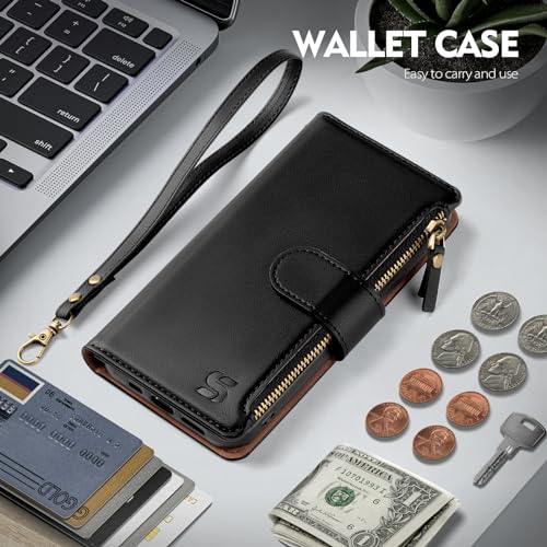 Shieldtop Compatible with iPhone 14 Plus Wallet Case with Card Holder,Women Men RFID Blocking PU Leather Flip Cover Wrist Strap Zipper Credit Card Slots,Phone Case for Apple 14 Plus,Black by Shieldtop - Image 3
