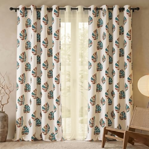 Image of Story@Home Cotton Linen Curtains for Semi Long Door, Combo Set of 3 Curtains 8 Feet Long, Room Darkening Curtains with Tie Back (116 X 242 Cm | White & Maroon /Mustard)