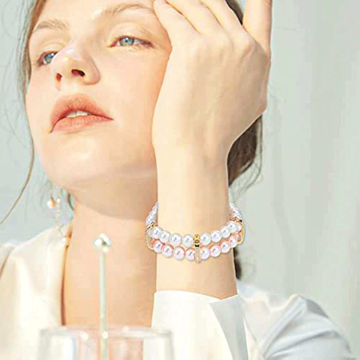 OHINGLT Necklace Shortener Clasp,Pearl Enhancer Push Clasp with Secure Lock,Pearl Necklace Shortener with Cubic Zirconia Diamond for 6-8MM Beaded - Image 5