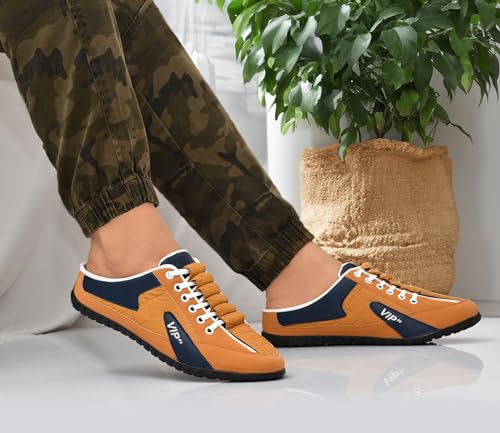 Image of VIP Men's Backless Sneaker Mule Slip-On, Black and White, Lace-Up Style Casual Shoe