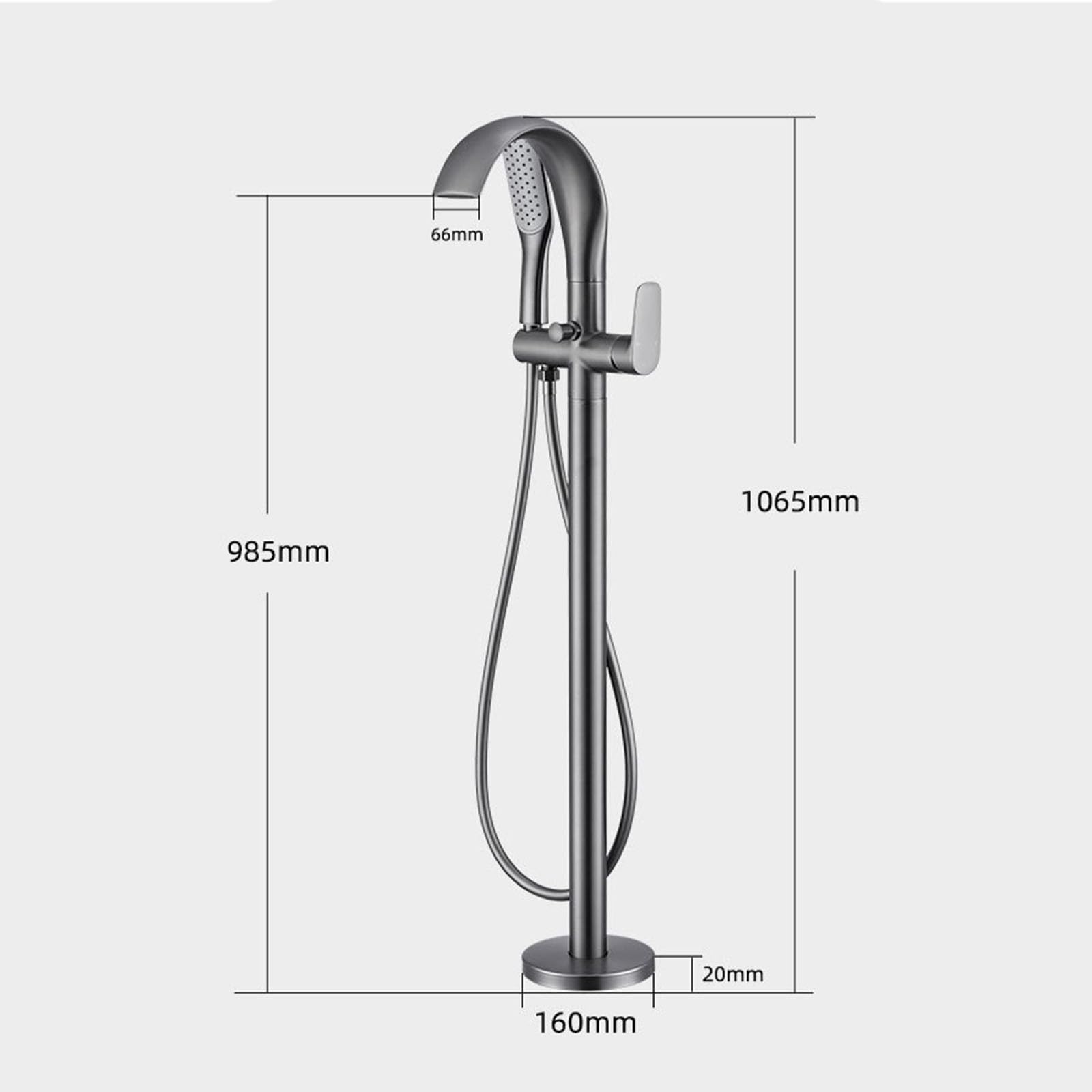 Rubinetto a Cascata per Vasca da Bagno da Terra Collo di Cigno Rubinetto Vasca Freestanding Maniglia Singola,Grigio Canna di Fucile