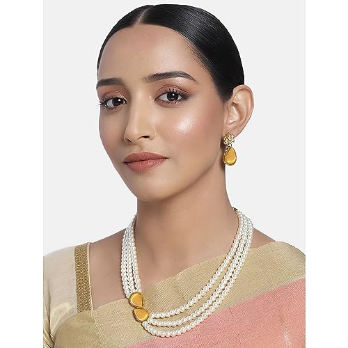 Image of Peora Faux Pearl Crystal Necklace & Jewellery Set Gift for Women