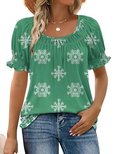 Image of WIHOLL Womens Short Sleeve Square Neck Summer Tops Dressy Casual Blouses Trendy Clothes 2026