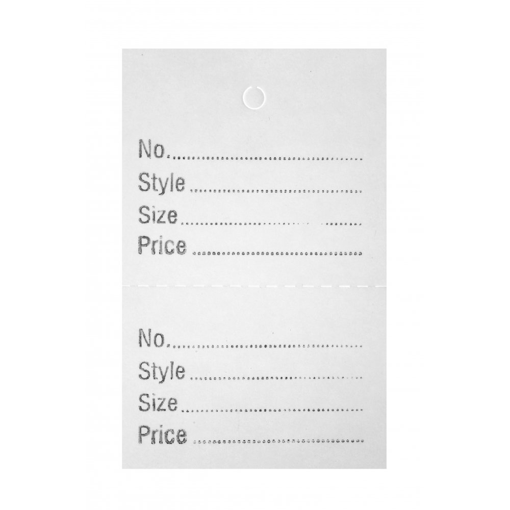 1000 UNSTRUNG White Perforated Clothes/Garment Reference Stock Ticket/Tags/Labels P — image 1