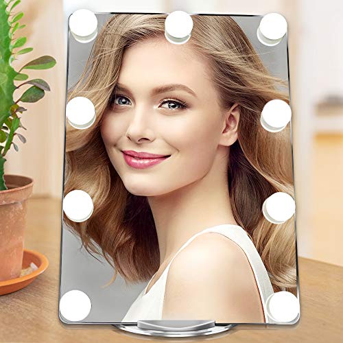 Cyezcor Makeup Vanity Mirror with Lights，Hollywood Style with 9 Dimmable LED Lights, 3 Light Modes,Aluminum Metal Casing , USB Plug-in Port，Portable Makeup Mirror