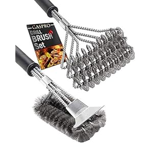 18-Inch Grill Brush Set (1 x Bristle Free Brush, 1 x Scraper Brush), BBQ Brush for Grill Cleaning, Outdoor Grill Cleaning Tools, Stainless Steel, 2 PCS