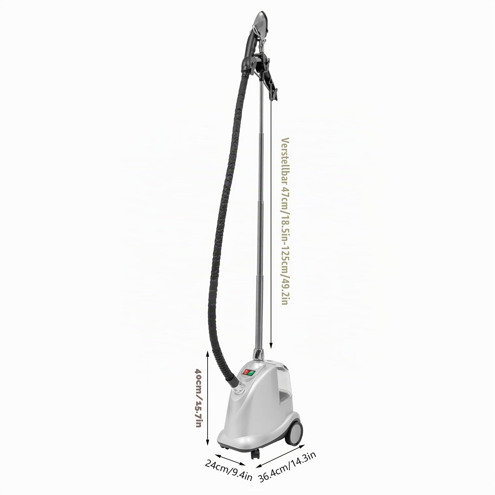 Vertikaler Steamer & Dampfglätter 2200W, Dampfbügler mit 90min Autonomie, 3L Tank, in 60s Einsatzbereit - Einstellbare Höhe&Gänge, Klappbarer Kleiderbügel, Stoffbürste (Schwarz, Silber)