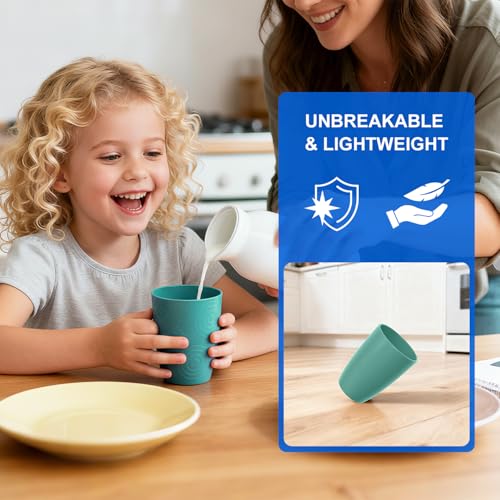 Image of Wheat Straw Plastic Cups Set 6 PCS, 12 OZ Kitchen Cups Set, Green | Unbreakable Plastic Cups, Dishwasher Safe Kids Drinking Cups for Indoor and Outdoor Use
