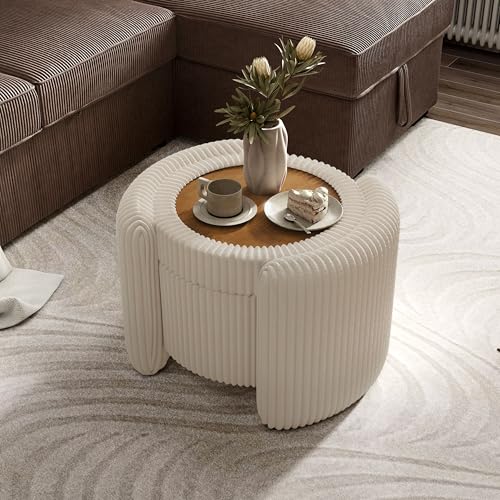 Furniture of America Lennox Modern Chenille 25-inch Round Storage Ottoman