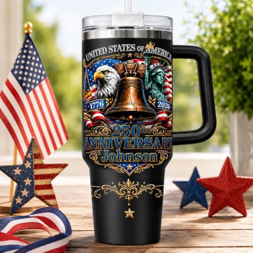 Image of Personalized 250th Anniversary Of America Tumbler - Custom Patriotic USA Flag 1776-2026 Gifts - US Eagle Freedom Tumbler 40oz A19 - American Flag Independence Celebration Gifts For Men, Women