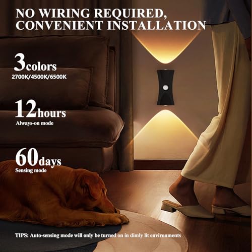 Iluminación de pared LED regulable en madera oscura con sensor automático pack de 2 3