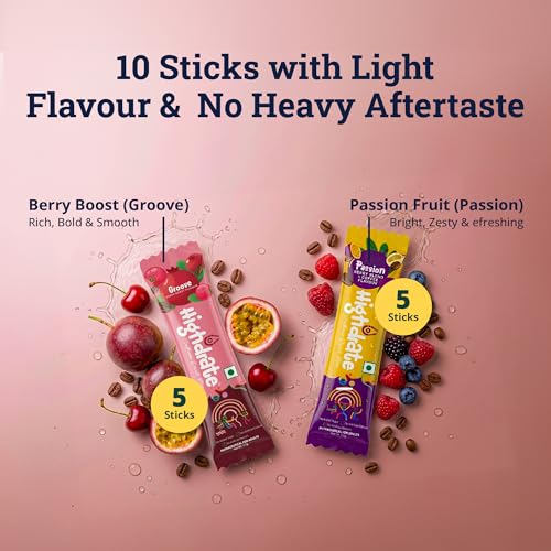Image of Highdrate Caffeine Drink Mix for Energy & Daily Hydration | 80mg Caffeine Powder for Focus & Performance| Make Water Tasty with Natural Passion Fruit & Berry Flavours, No Added Sugar (10 Sticks - 17g)