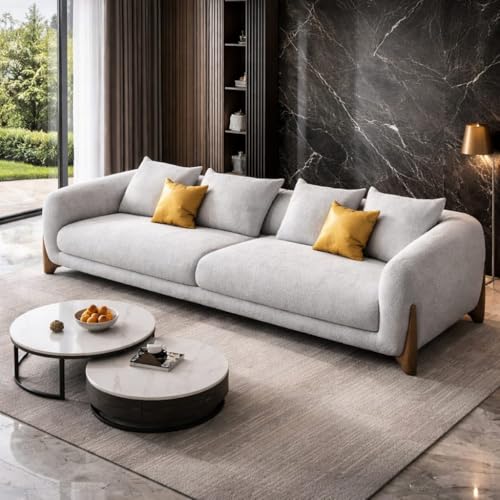 Image of Modern Sofa, Teddy Fabric, Chesterfield Style, Wooden Legs, for Living Room, Bedroom, Hallways (Steel Grey, 3 Seater)
