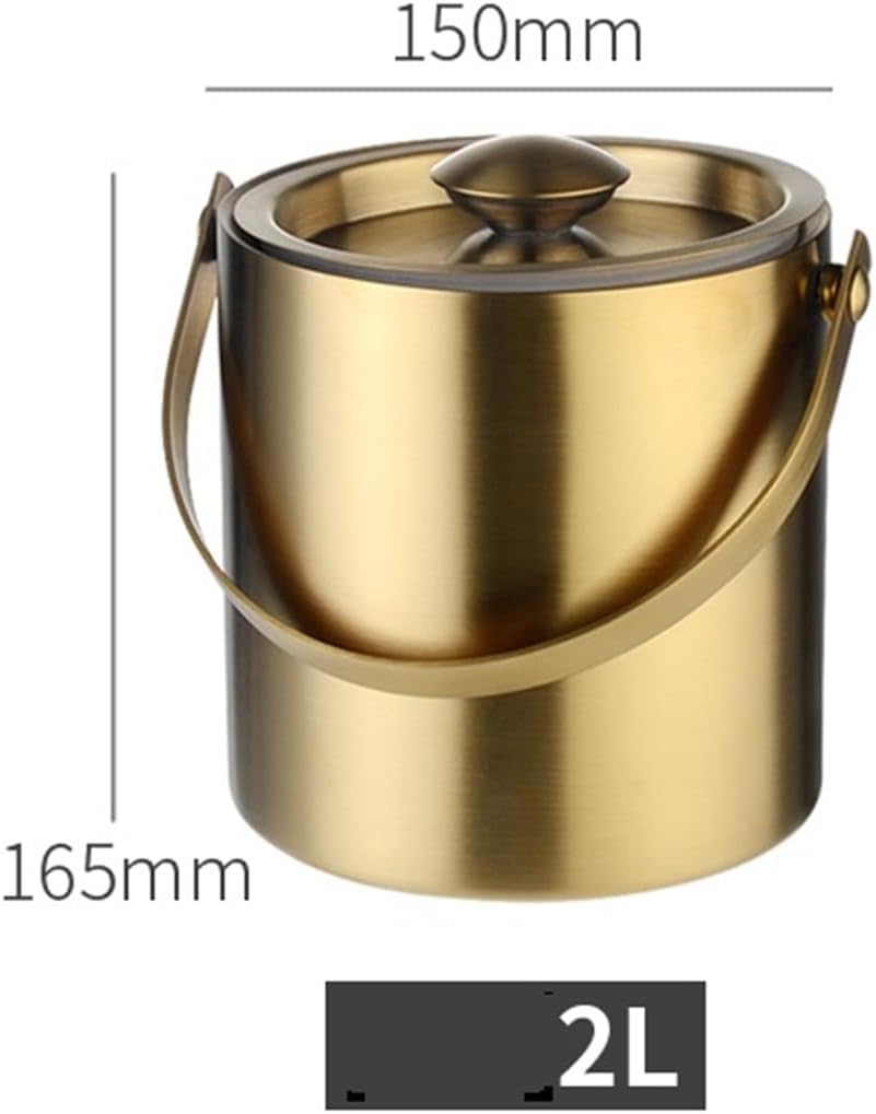 Ice Bucket Double-layer Insulated Ice Bucket With Lid Wine Cooler Beverage Water Champagne Beer Suitable for Home Bar Use Beverage Ice Tub(Gold,2l)