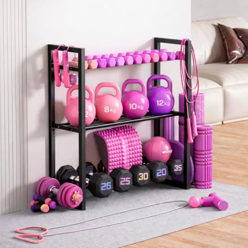 Image of WINSTAR 3-Tier Adjustable Dumbbell Rack | Heavy-Duty Home Gym Weight Storage Stand for Dumbbells & Kettlebells | Space-Saving Home Gym Organizer (Rack Only, Black)
